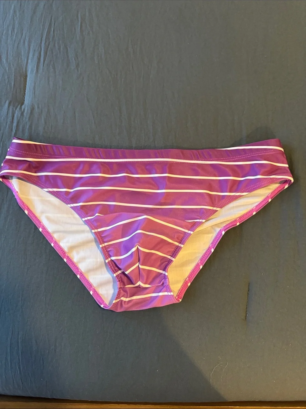 Men's Purple Striped Swim Trunks Unlined, Medium, Hombre Effect
